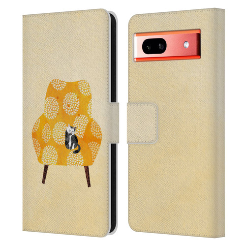 Planet Cat Arm Chair Honey Chair Cat Leather Book Wallet Case Cover For Google Pixel 7a