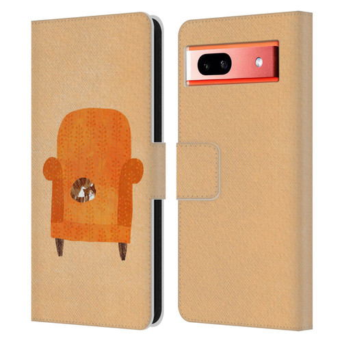 Planet Cat Arm Chair Orange Chair Cat Leather Book Wallet Case Cover For Google Pixel 7a