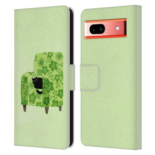 Planet Cat Arm Chair Pear Green Chair Cat Leather Book Wallet Case Cover For Google Pixel 7a