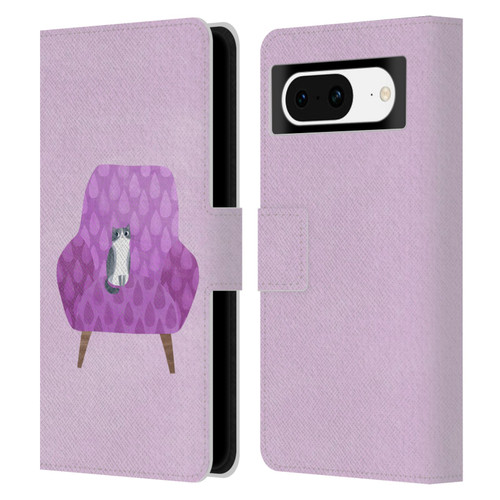 Planet Cat Arm Chair Lilac Chair Cat Leather Book Wallet Case Cover For Google Pixel 8