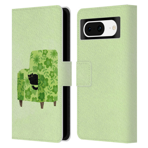 Planet Cat Arm Chair Pear Green Chair Cat Leather Book Wallet Case Cover For Google Pixel 8