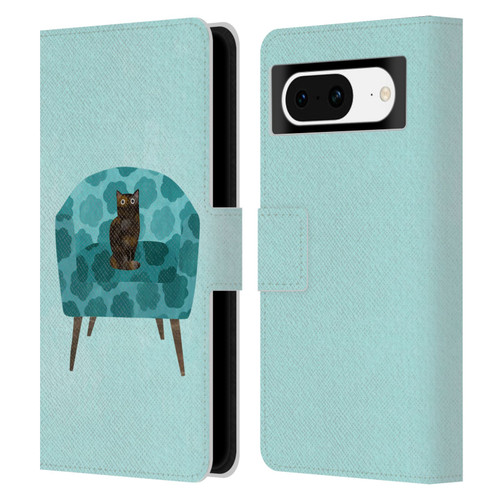 Planet Cat Arm Chair Teal Chair Cat Leather Book Wallet Case Cover For Google Pixel 8