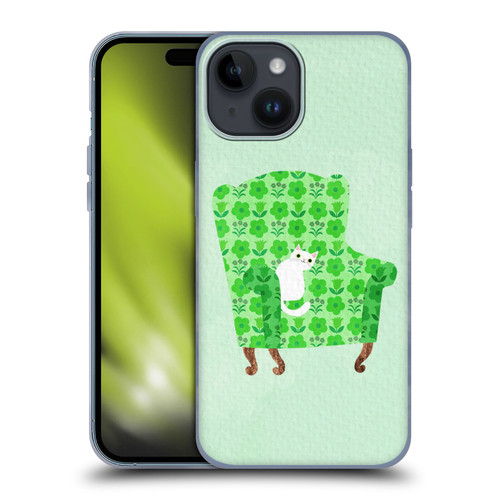 Planet Cat Arm Chair Spring Green Chair Cat Soft Gel Case for Apple iPhone 15