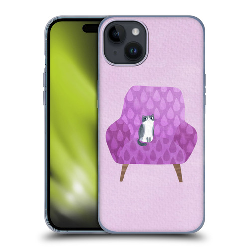 Planet Cat Arm Chair Lilac Chair Cat Soft Gel Case for Apple iPhone 15 Plus