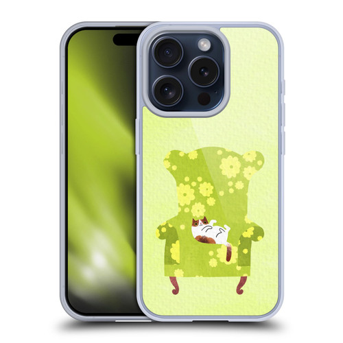 Planet Cat Arm Chair Lime Chair Cat Soft Gel Case for Apple iPhone 15 Pro