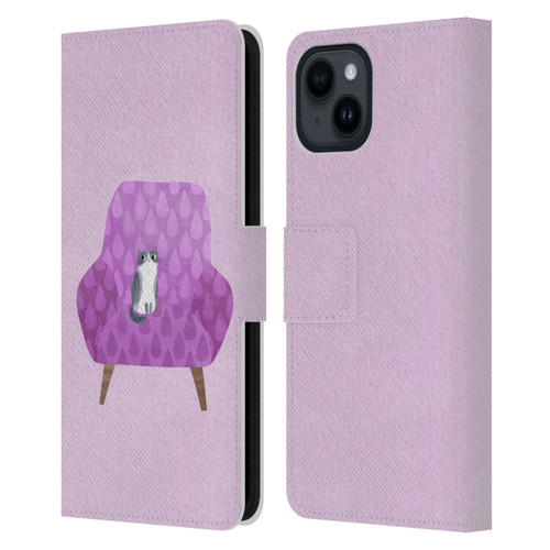 Planet Cat Arm Chair Lilac Chair Cat Leather Book Wallet Case Cover For Apple iPhone 15