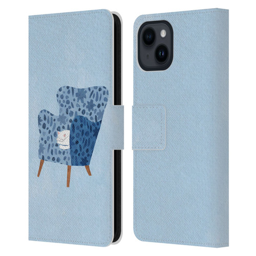 Planet Cat Arm Chair Cornflower Chair Cat Leather Book Wallet Case Cover For Apple iPhone 15