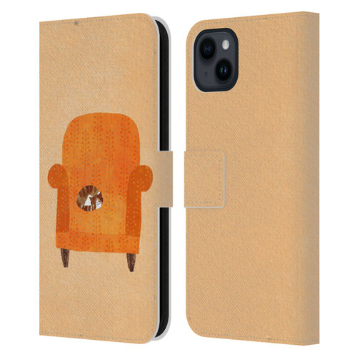 Planet Cat Arm Chair Orange Chair Cat Leather Book Wallet Case Cover For Apple iPhone 15 Plus