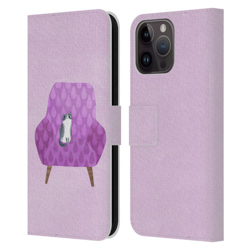 Planet Cat Arm Chair Lilac Chair Cat Leather Book Wallet Case Cover For Apple iPhone 15 Pro Max