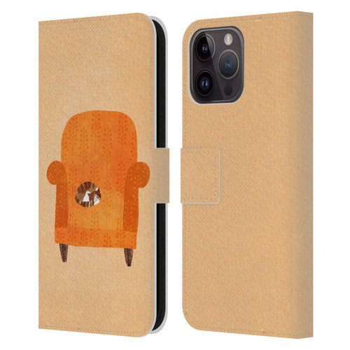 Planet Cat Arm Chair Orange Chair Cat Leather Book Wallet Case Cover For Apple iPhone 15 Pro Max