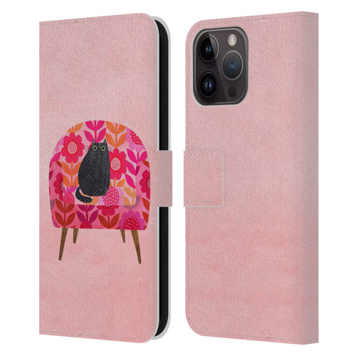 Planet Cat Arm Chair Red Chair Cat Leather Book Wallet Case Cover For Apple iPhone 15 Pro Max