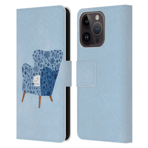Planet Cat Arm Chair Cornflower Chair Cat Leather Book Wallet Case Cover For Apple iPhone 15 Pro