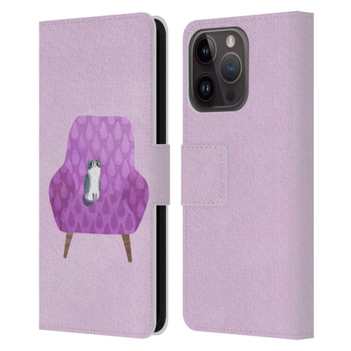 Planet Cat Arm Chair Lilac Chair Cat Leather Book Wallet Case Cover For Apple iPhone 15 Pro