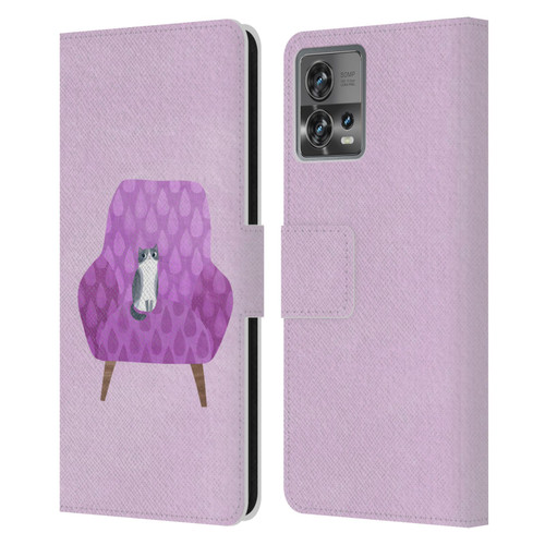 Planet Cat Arm Chair Lilac Chair Cat Leather Book Wallet Case Cover For Motorola Moto Edge 30 Fusion