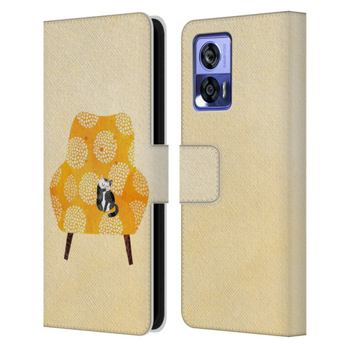 Planet Cat Arm Chair Honey Chair Cat Leather Book Wallet Case Cover For Motorola Edge 30 Neo 5G