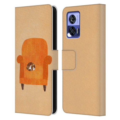 Planet Cat Arm Chair Orange Chair Cat Leather Book Wallet Case Cover For Motorola Edge 30 Neo 5G