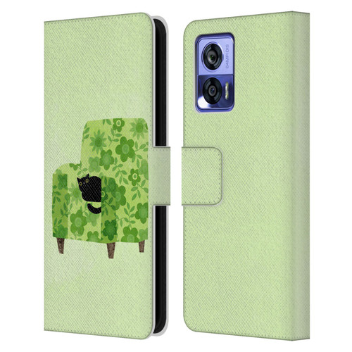 Planet Cat Arm Chair Pear Green Chair Cat Leather Book Wallet Case Cover For Motorola Edge 30 Neo 5G