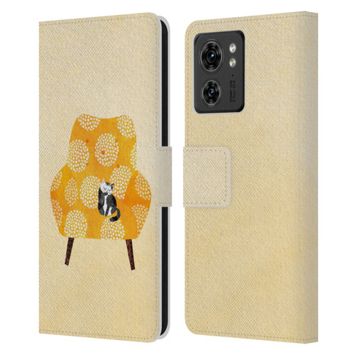 Planet Cat Arm Chair Honey Chair Cat Leather Book Wallet Case Cover For Motorola Moto Edge 40
