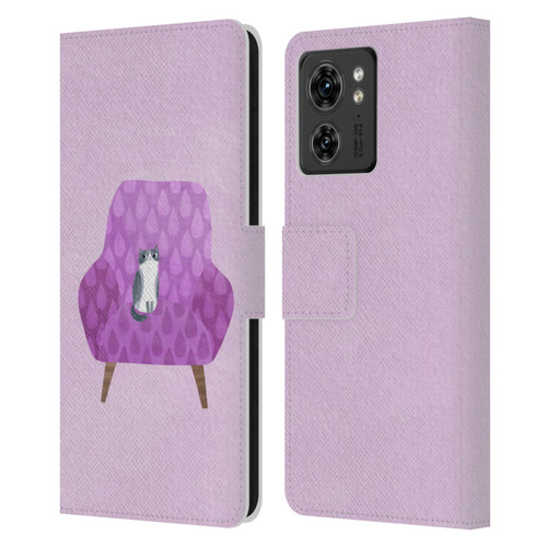 Planet Cat Arm Chair Lilac Chair Cat Leather Book Wallet Case Cover For Motorola Moto Edge 40