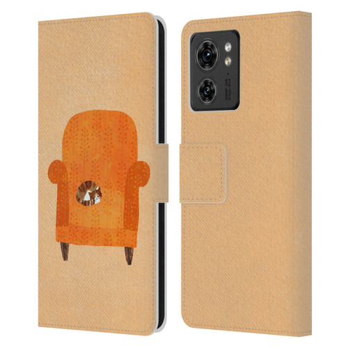 Planet Cat Arm Chair Orange Chair Cat Leather Book Wallet Case Cover For Motorola Moto Edge 40