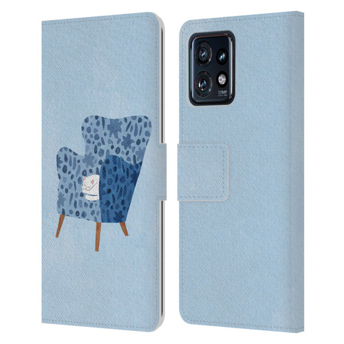 Planet Cat Arm Chair Cornflower Chair Cat Leather Book Wallet Case Cover For Motorola Moto Edge 40 Pro