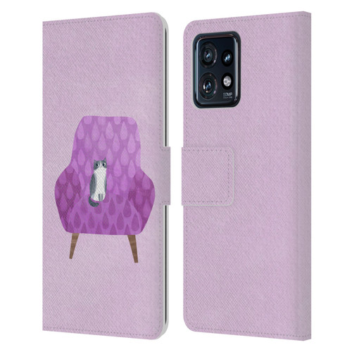 Planet Cat Arm Chair Lilac Chair Cat Leather Book Wallet Case Cover For Motorola Moto Edge 40 Pro