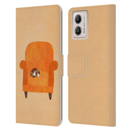 Planet Cat Arm Chair Orange Chair Cat Leather Book Wallet Case Cover For Motorola Moto G53 5G