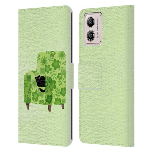 Planet Cat Arm Chair Pear Green Chair Cat Leather Book Wallet Case Cover For Motorola Moto G53 5G