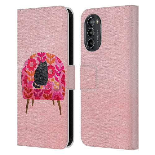 Planet Cat Arm Chair Red Chair Cat Leather Book Wallet Case Cover For Motorola Moto G82 5G