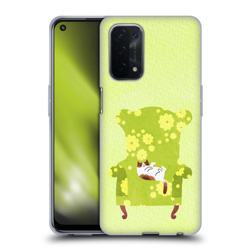 Planet Cat Arm Chair Lime Chair Cat Soft Gel Case for OPPO A54 5G