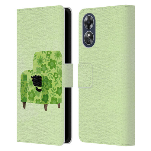 Planet Cat Arm Chair Pear Green Chair Cat Leather Book Wallet Case Cover For OPPO A17