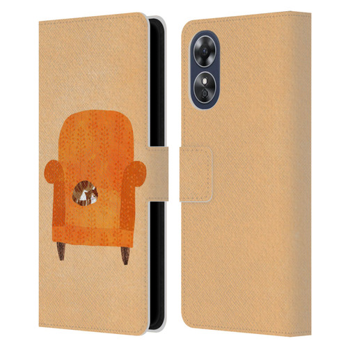 Planet Cat Arm Chair Orange Chair Cat Leather Book Wallet Case Cover For OPPO A17