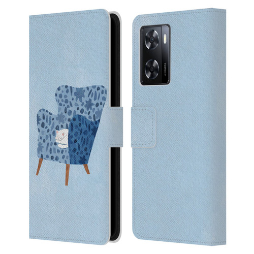 Planet Cat Arm Chair Cornflower Chair Cat Leather Book Wallet Case Cover For OPPO A57s