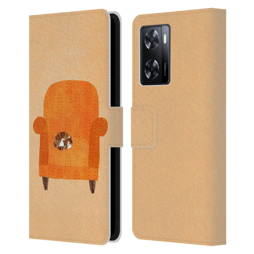 Planet Cat Arm Chair Orange Chair Cat Leather Book Wallet Case Cover For OPPO A57s