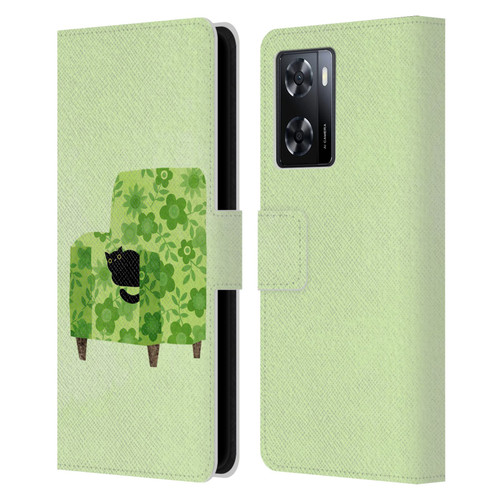 Planet Cat Arm Chair Pear Green Chair Cat Leather Book Wallet Case Cover For OPPO A57s