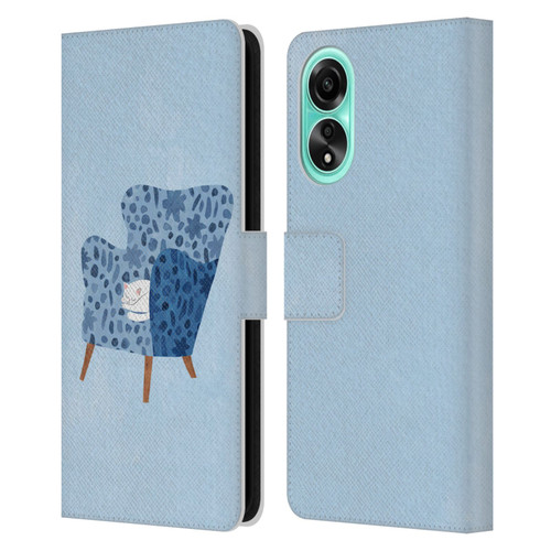 Planet Cat Arm Chair Cornflower Chair Cat Leather Book Wallet Case Cover For OPPO A78 5G
