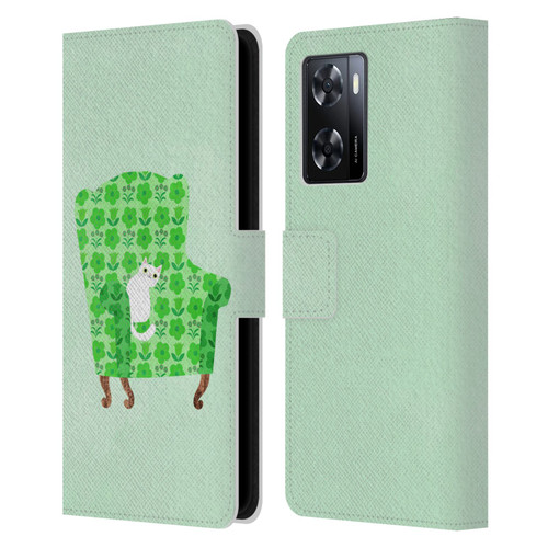 Planet Cat Arm Chair Spring Green Chair Cat Leather Book Wallet Case Cover For OPPO A57s
