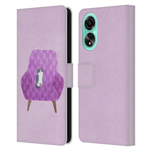 Planet Cat Arm Chair Lilac Chair Cat Leather Book Wallet Case Cover For OPPO A78 5G