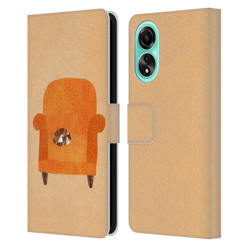 Planet Cat Arm Chair Orange Chair Cat Leather Book Wallet Case Cover For OPPO A78 5G
