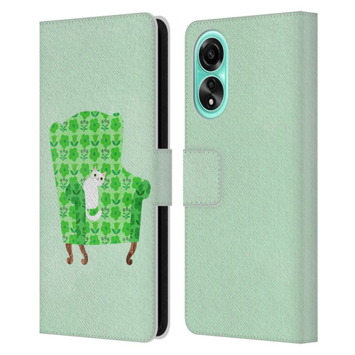 Planet Cat Arm Chair Spring Green Chair Cat Leather Book Wallet Case Cover For OPPO A78 5G