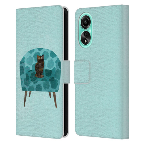 Planet Cat Arm Chair Teal Chair Cat Leather Book Wallet Case Cover For OPPO A78 5G