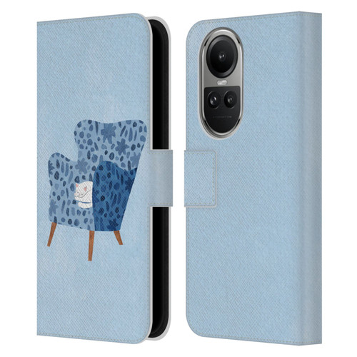 Planet Cat Arm Chair Cornflower Chair Cat Leather Book Wallet Case Cover For OPPO Reno10 5G / Reno10 Pro 5G