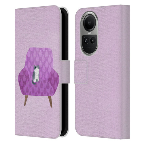 Planet Cat Arm Chair Lilac Chair Cat Leather Book Wallet Case Cover For OPPO Reno10 5G / Reno10 Pro 5G