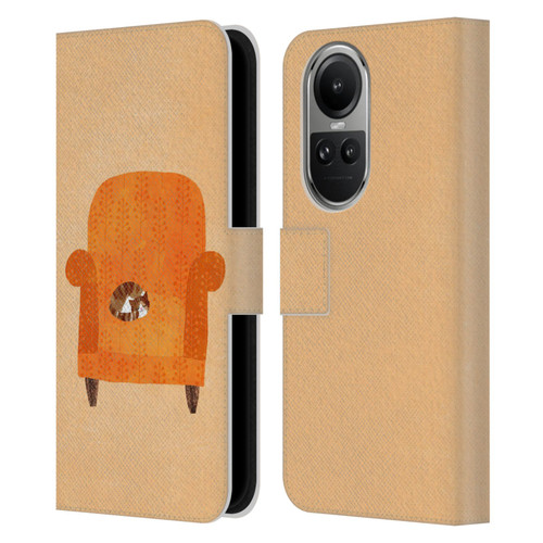 Planet Cat Arm Chair Orange Chair Cat Leather Book Wallet Case Cover For OPPO Reno10 5G / Reno10 Pro 5G