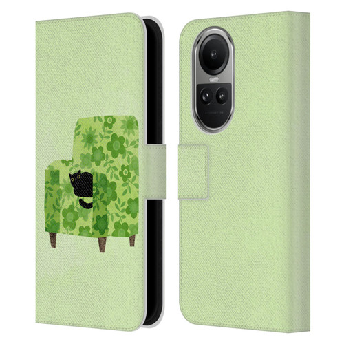 Planet Cat Arm Chair Pear Green Chair Cat Leather Book Wallet Case Cover For OPPO Reno10 5G / Reno10 Pro 5G