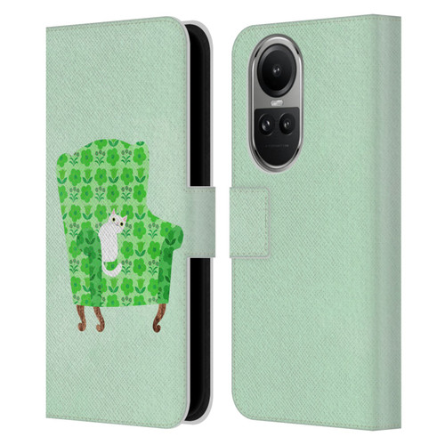 Planet Cat Arm Chair Spring Green Chair Cat Leather Book Wallet Case Cover For OPPO Reno10 5G / Reno10 Pro 5G