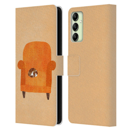 Planet Cat Arm Chair Orange Chair Cat Leather Book Wallet Case Cover For Samsung Galaxy A14 5G