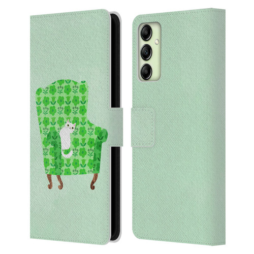 Planet Cat Arm Chair Spring Green Chair Cat Leather Book Wallet Case Cover For Samsung Galaxy A14 5G