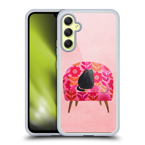 Planet Cat Arm Chair Red Chair Cat Soft Gel Case for Samsung Galaxy A34 5G