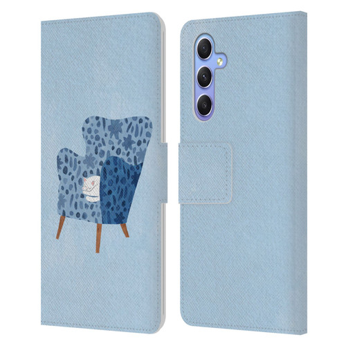 Planet Cat Arm Chair Cornflower Chair Cat Leather Book Wallet Case Cover For Samsung Galaxy A34 5G